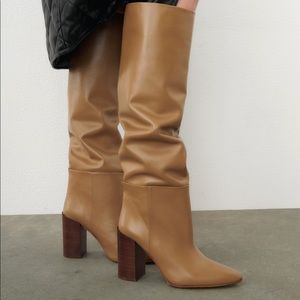NWT, dark tan knee slouch boots, Made in Spain